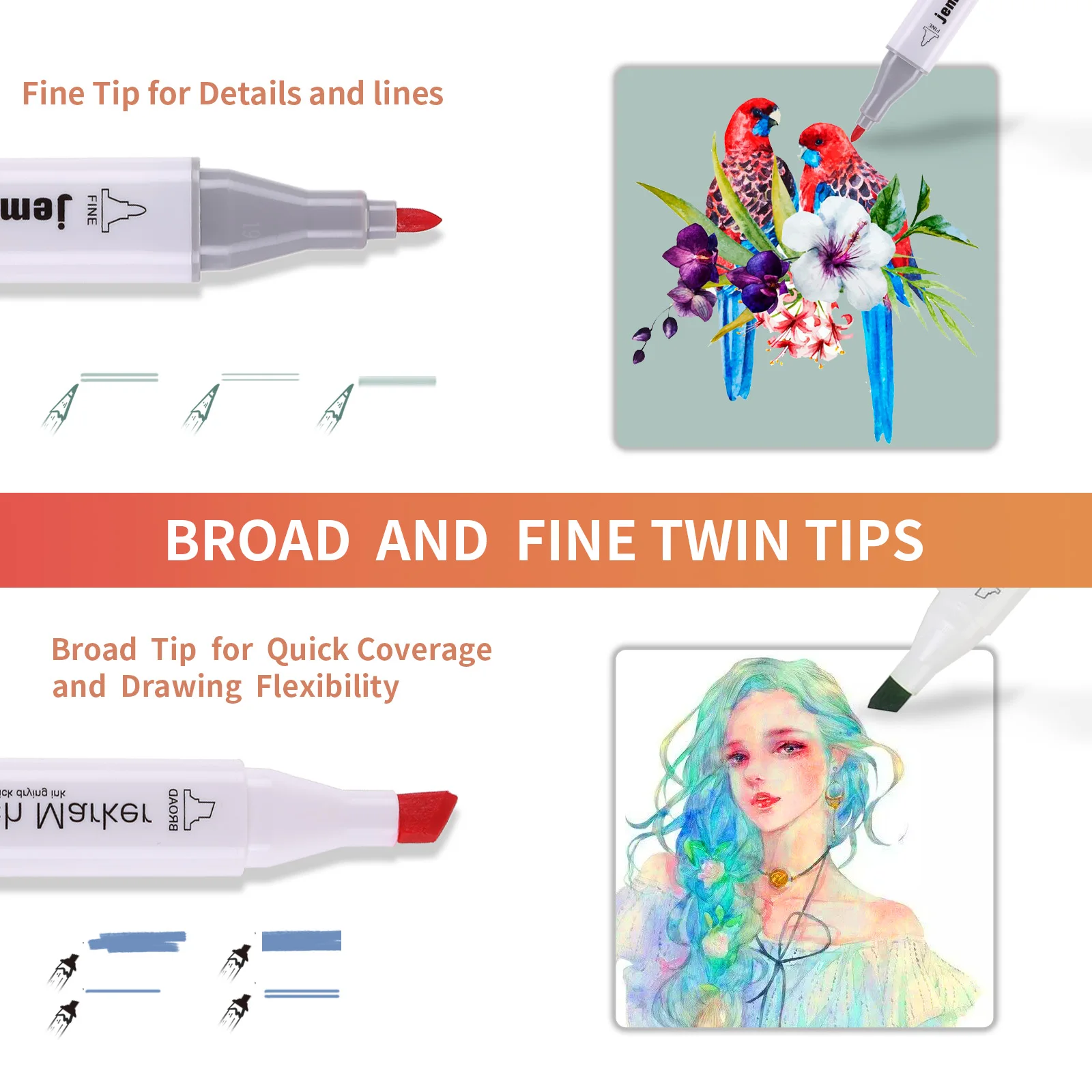 BV Verified 48 Colours Alcohol Brush Markers Pens Set Dual Tip Graphic Illustration Art Sketch Markers