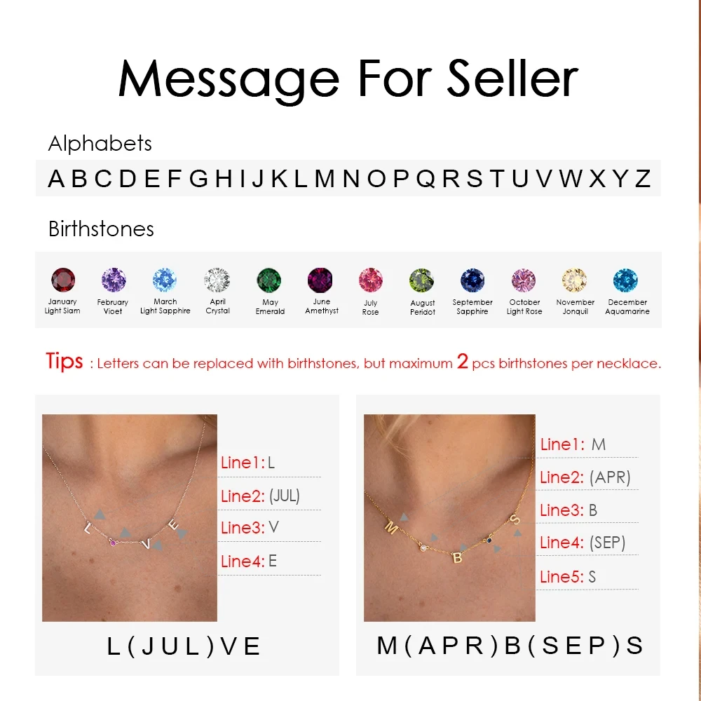 eManco Customized Necklace Diy Birthstone 26 Letter Side Pendant Steel Letter Pendant Birthstone Letter Name Necklace For Women