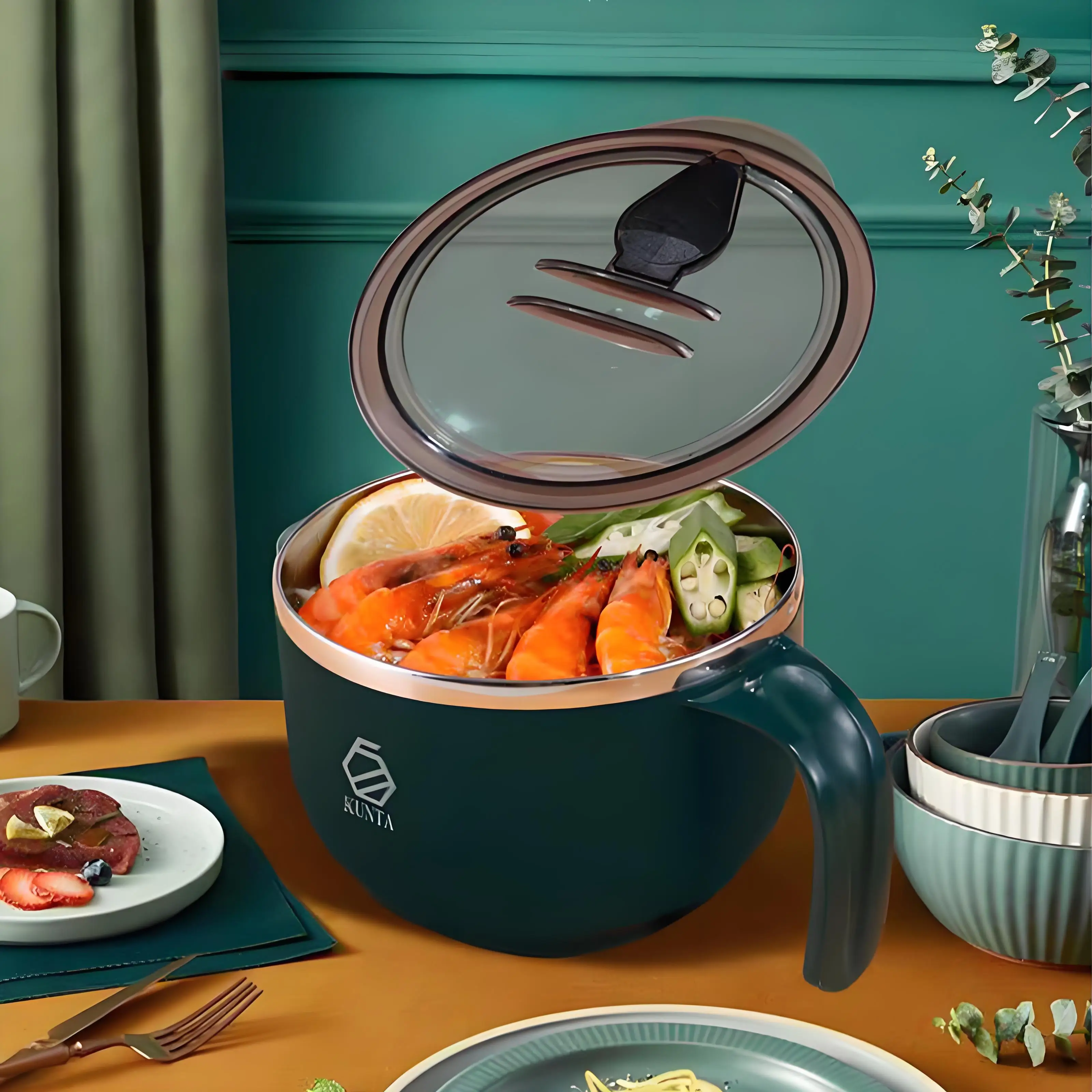 Hot products 304 stainless steel instant noodle bowl with handle lunch box Lid can be used as a mobile phone holder