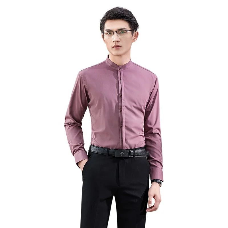 2023 NEW Chinese style Fashion Work Business Long Sleeve Stand collar Shirt Formal Bamboo Fiber Formal Shirts for Men