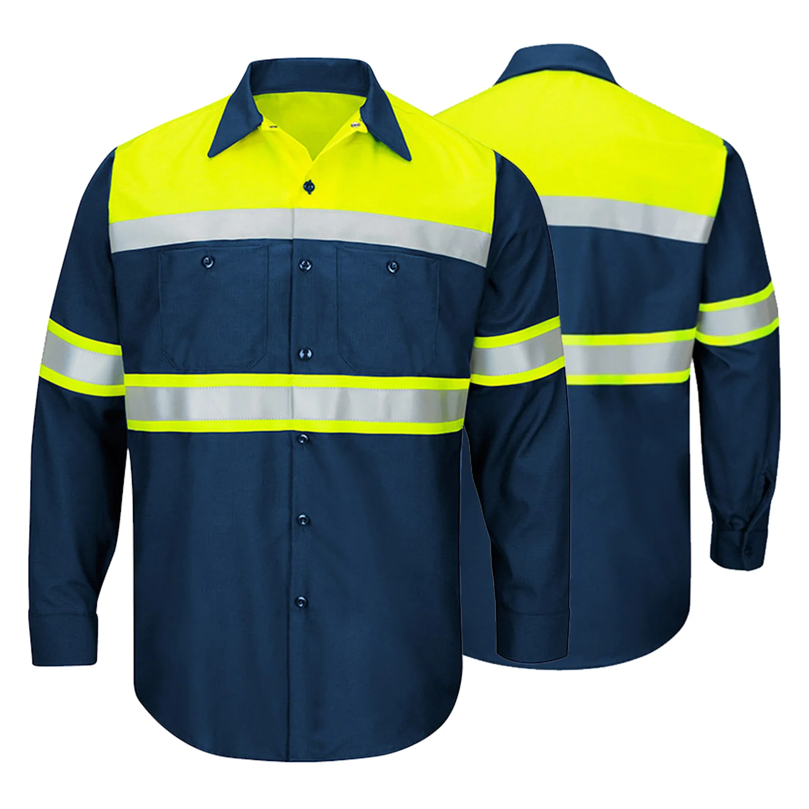 Mens Hi Vis Reflective Safety T Shirt Construction Workwear Long Sleeve Polo Shirt