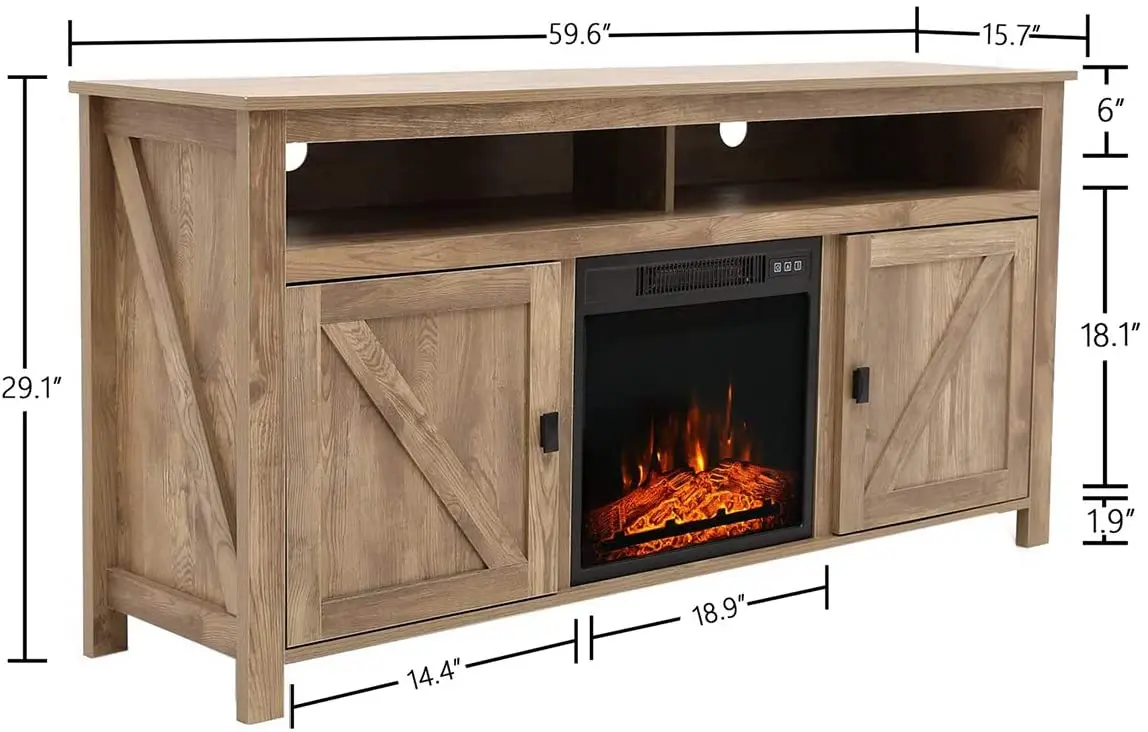 Wood Entertainment Center Media Console Fireplace Farmhouse TV Stand for 65 Inch