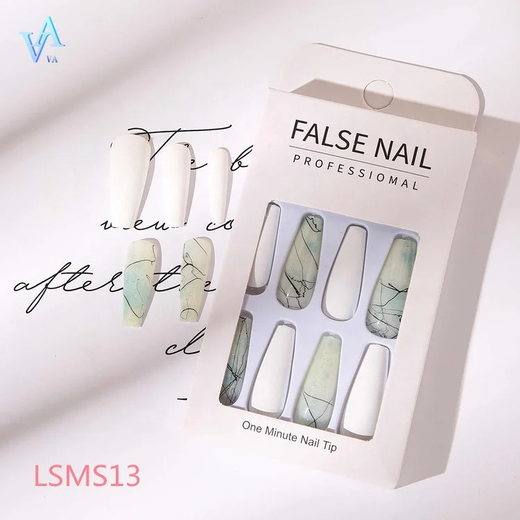 Wholesale Long Coffin Press On Artificial False Nails Luxury Fake Nails Colorful Matte Press On Nails