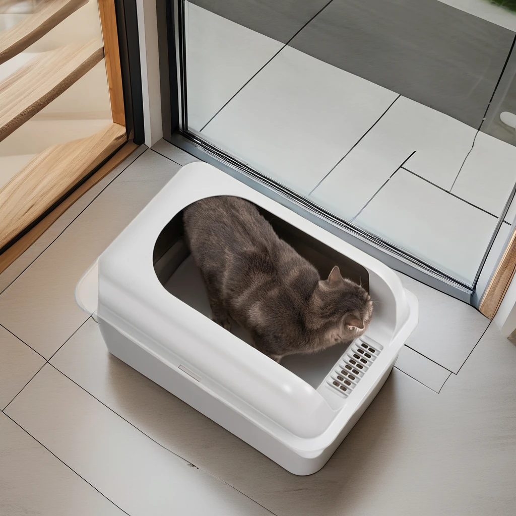 Oversized Open Style Stainless Steel Cat Litter Box Raised Fence High Absorption Splash Proof Cat Toilet Poop Basin Cats Dogs