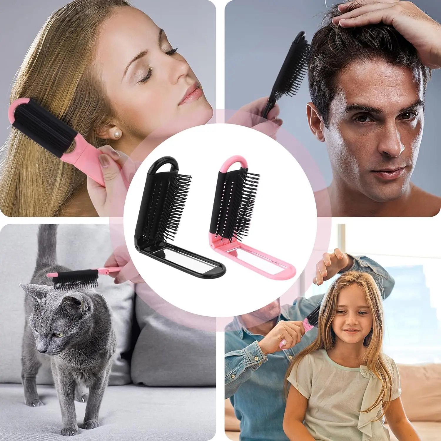 Wholesale Foldable Mirror Travel Portable Lightweight Small Makeup Hairbrush Pocket Hair Comb