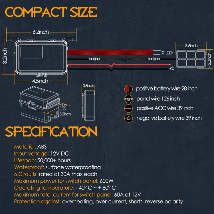 Green Backlight Push Button ON OFF Switch LED 6 Gang 12V Car Switch Panel