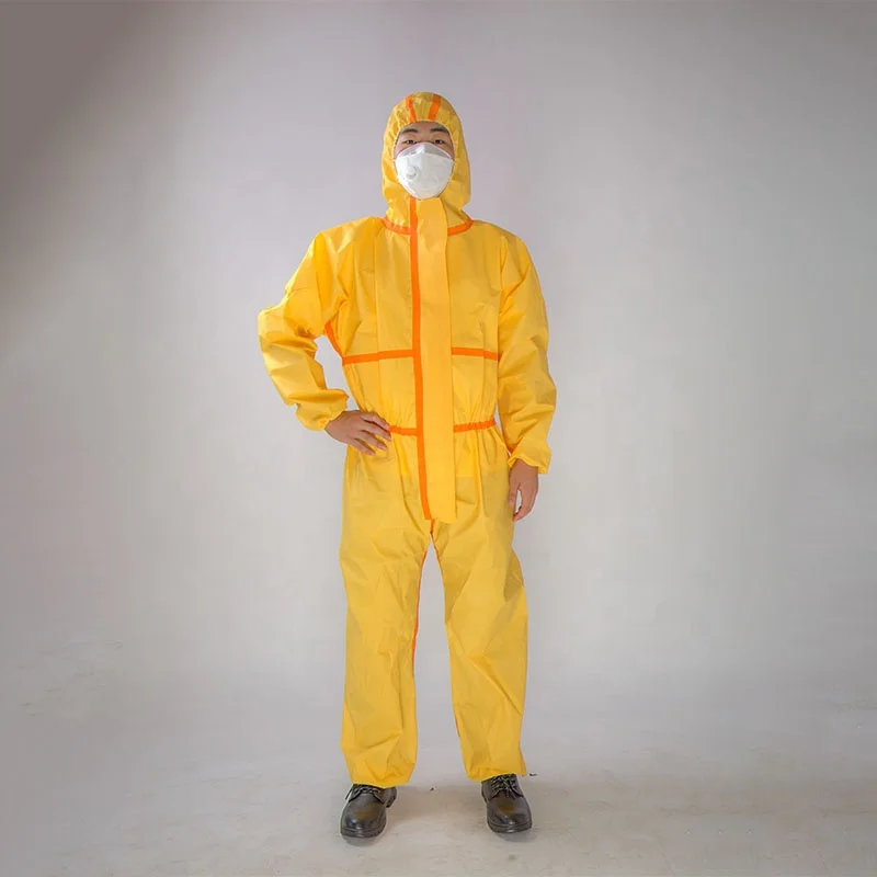 Protective disposable isolation suits of yellow coverall suit certified to European standards