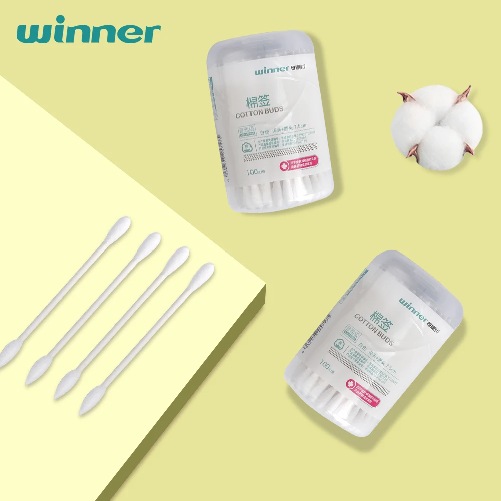 Winner Customizable logo Double-headed design Eco friendly Organic Cotton Swabs Paper Cotton Swabs