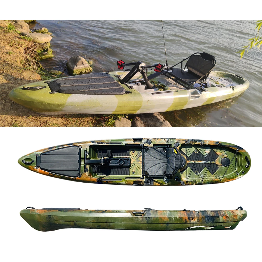 Factory 13 foot flap sit on top single person seat de pesca fishing foot pedal kayak with cheap prices pedal drive system
