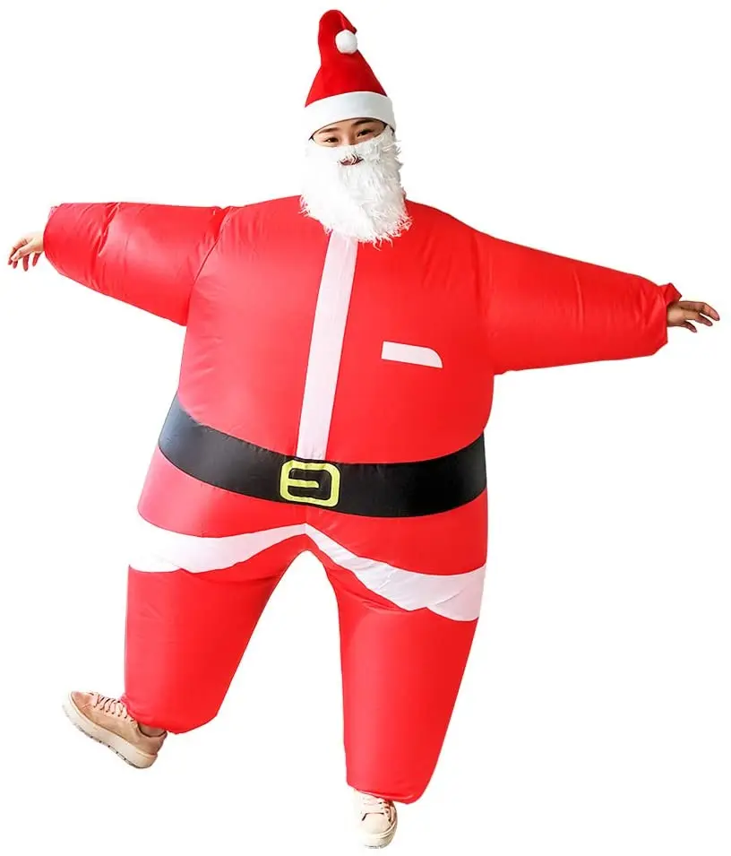 Inflatable Christmas Santa Suit, Child Fancy Dress Costume, Cosplay Party Funny Clothes with Beard Hat for Adult (with Blower)
