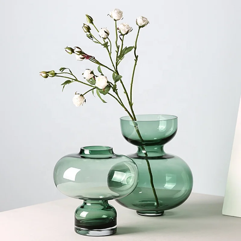 handblown green cheap colored glass vases for home decoration