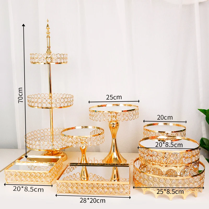 Hot sale 9pcs set gold aluminum alloy wedding decoration supplies dessert table display set wedding cake stand