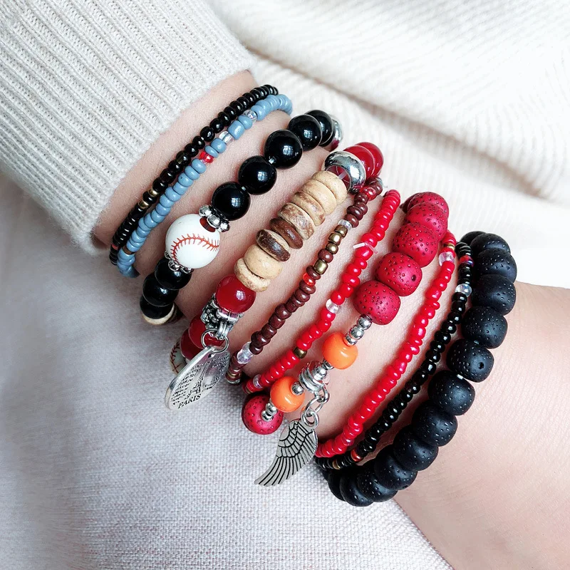 custom bead bracelet Ins Fashion Women Jewelry Beads Bracelet Charm Boho Handmade Colorful Bracelet