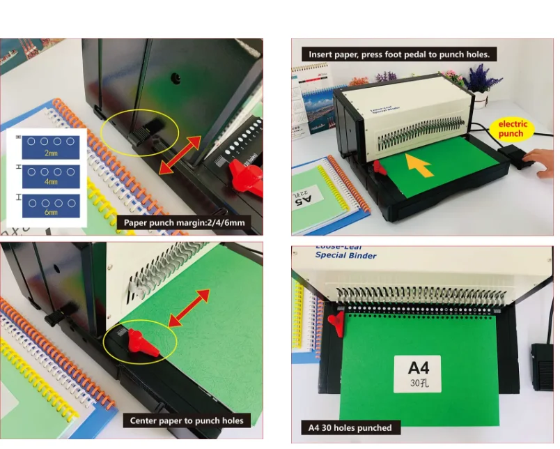 Nanbo Desktop Office Usage Loose Leaf Binding Rings Electric Paper Punching Binding Machine