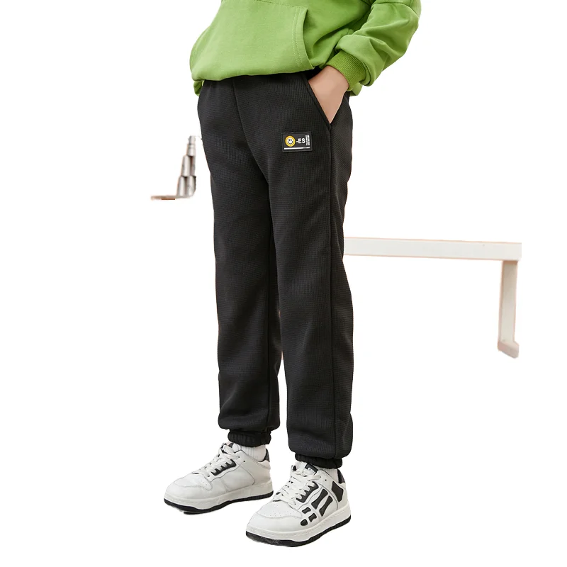 Winter Insulated Waffle Gega Fleece Sweatpants for Boys Soft Outdoor Clothing for Children
