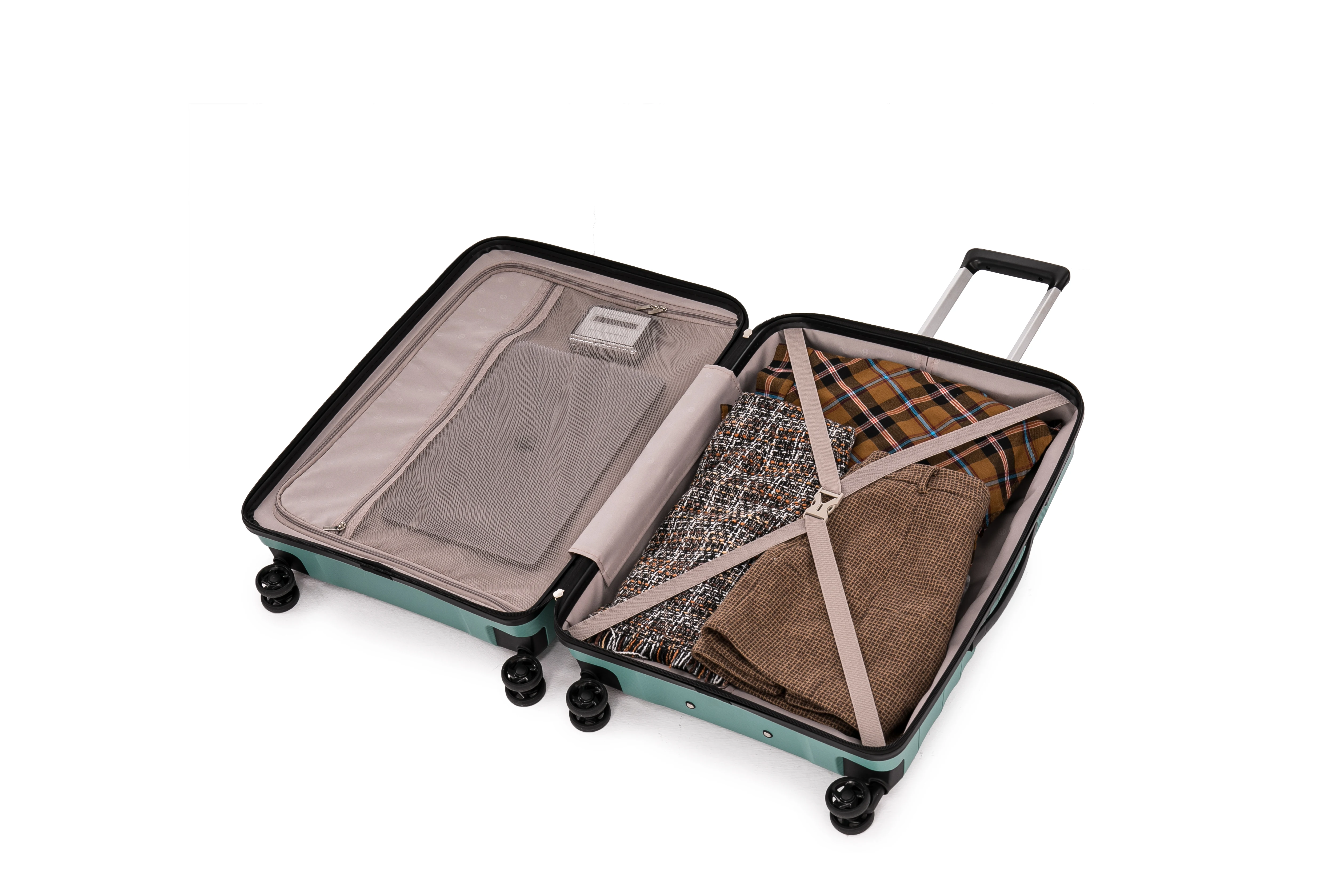 Travel lightweight cabin size boarding luggage polypropylene spinner wheels trolley bag popular fashion unisex custom suitcase