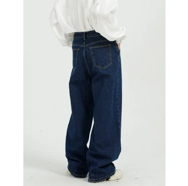Japanese and Korean Style Loose Washed Pants Wide-leg Skateboard Straight Jeans for Men
