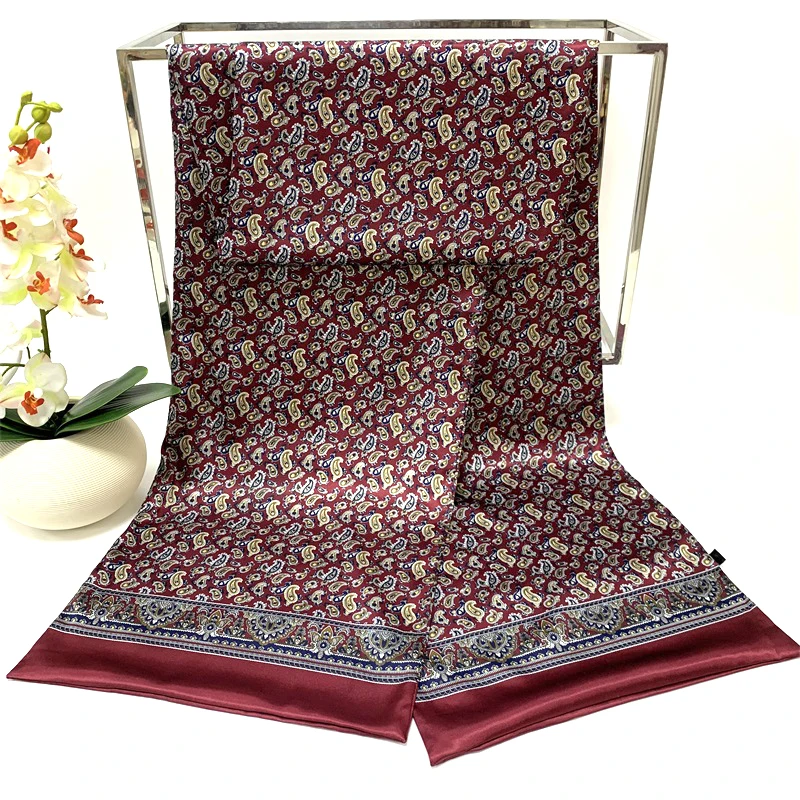 Luxury 180x30  Men Long Thicker Scarf Silk Viscose Mix Double Layer Silk Satin Charmeuse Scarf