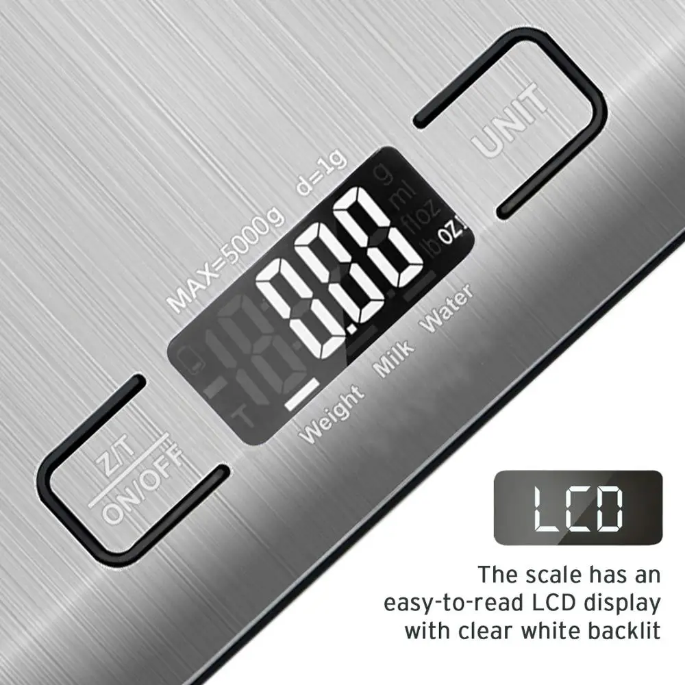 
Small Backlit Stainless Steel Battery Power Supply Digital Kitchen Weight Scale 