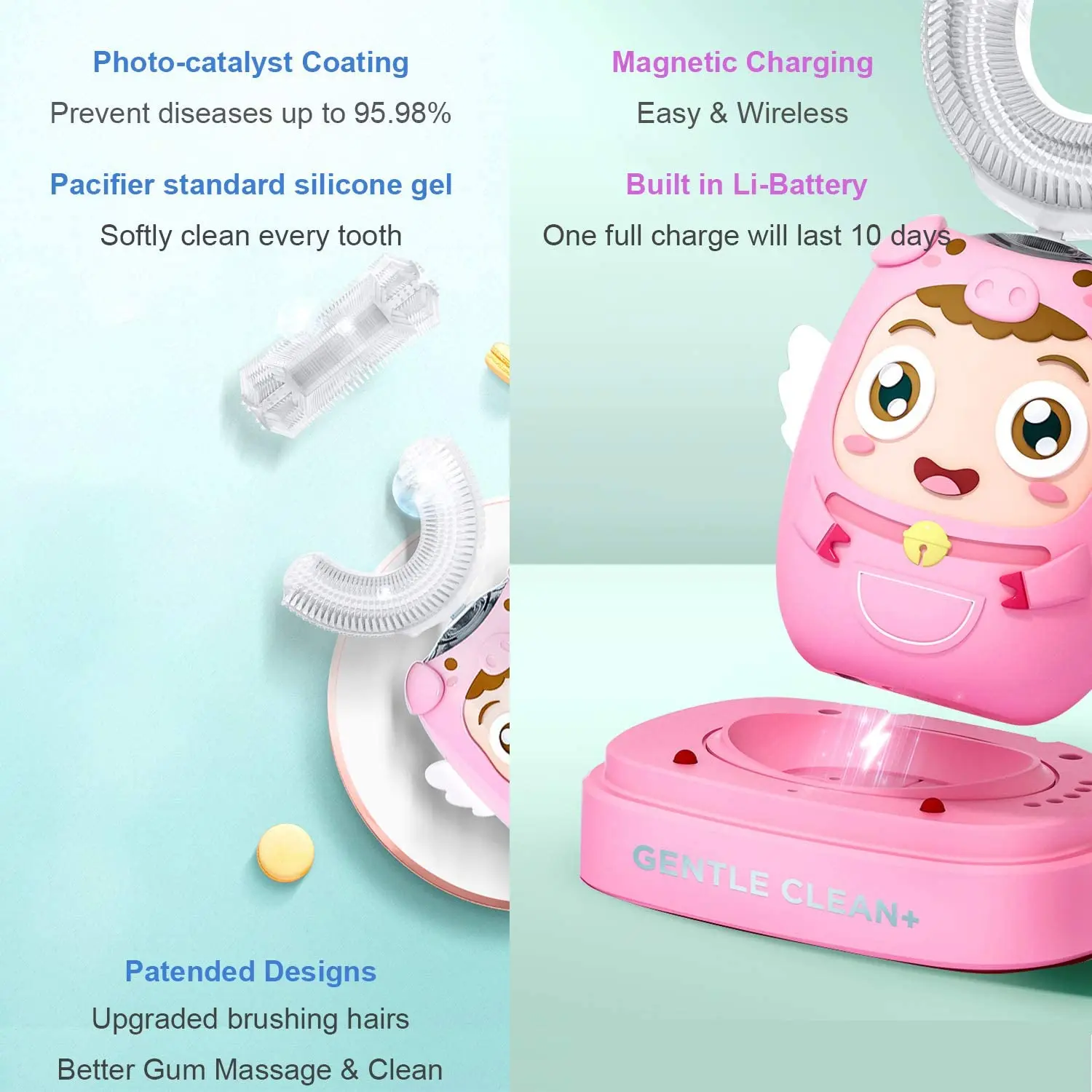 Comprehensive protection lovely children ushaped toothbrush ipx7 nano Portable  kids u-shaped toothbrush