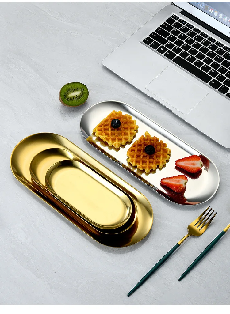 Oval stainless steel tray golden Nordic metal storage silver tray candle aromatherapy tray