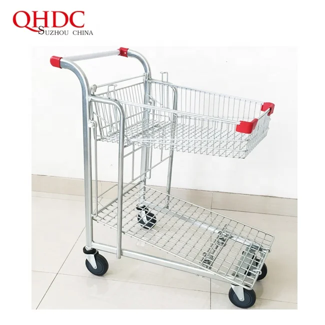 2-tier metal folding shopping cart supermarket hand trolley