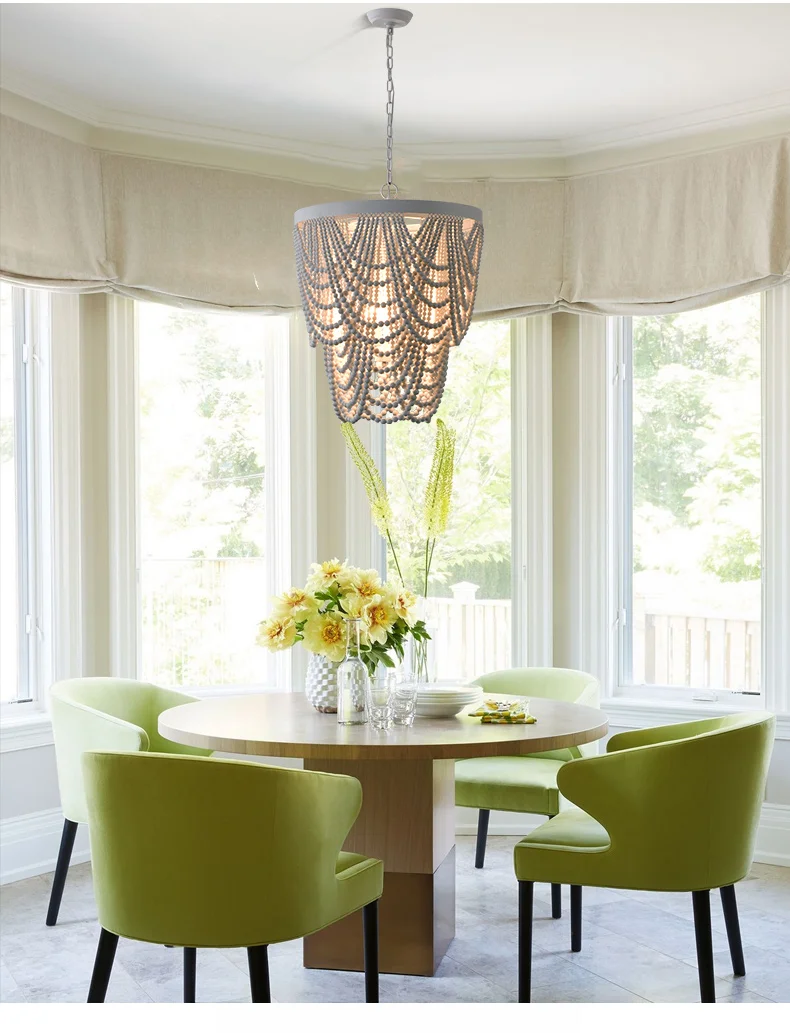 American  countryside BOHEMIA Retro Wood Art Wooden Bead Design Nordic Ceiling Lighting Chandelier For Living Room