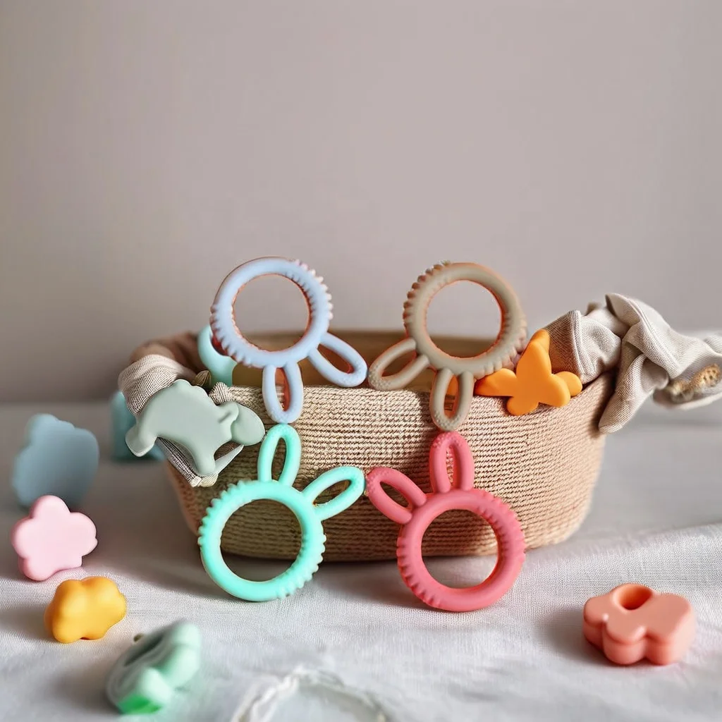 Baby Teethers Organic Soft Custom Bunny Soothers Silicone Ring Teether Soft Toy New Bpa Free Animal Food Grade Silicone Unisex