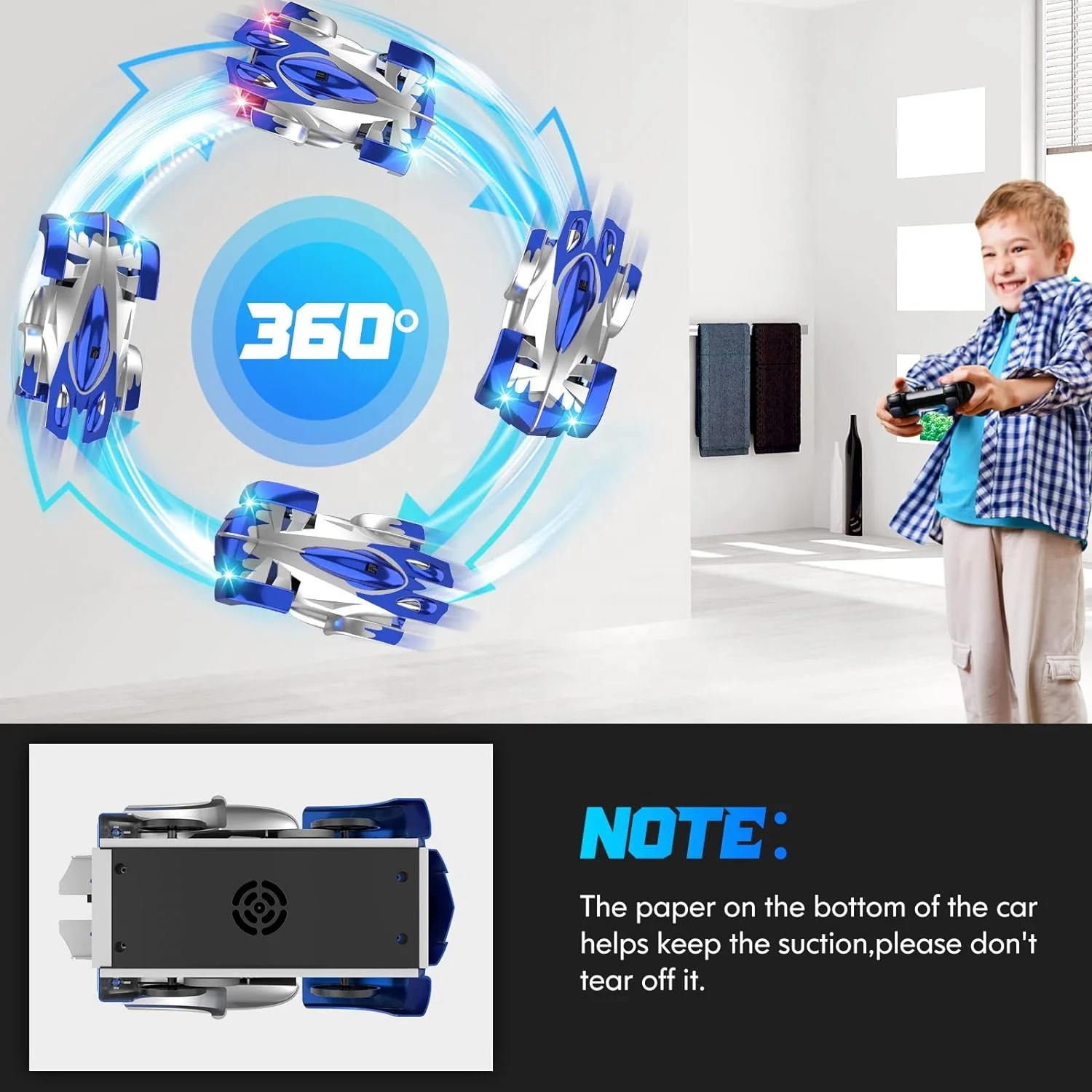 Rechargeable Wall Climbing Remote Control Car 360 Rotating Dual Mode RC Stunt Car with LED Car Light