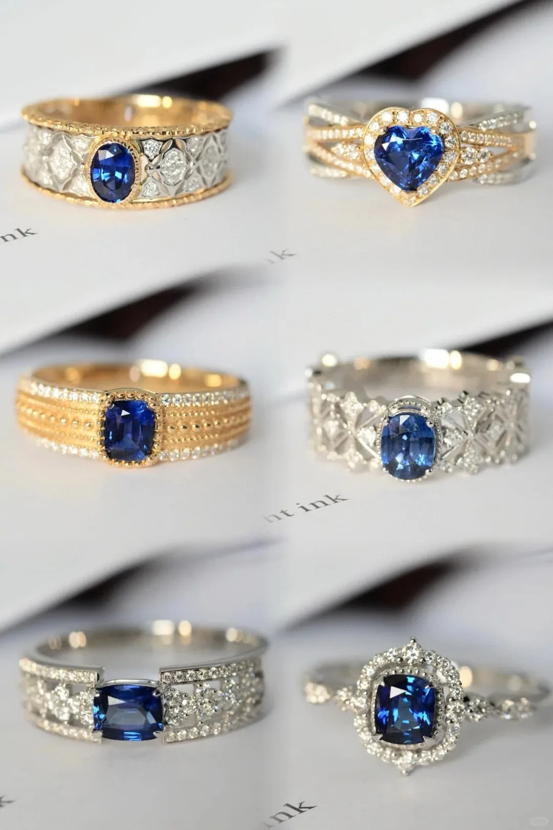 Hailer Customized unique 14k gold royal blue lab sapphire with lab diamonds engagement rings for women