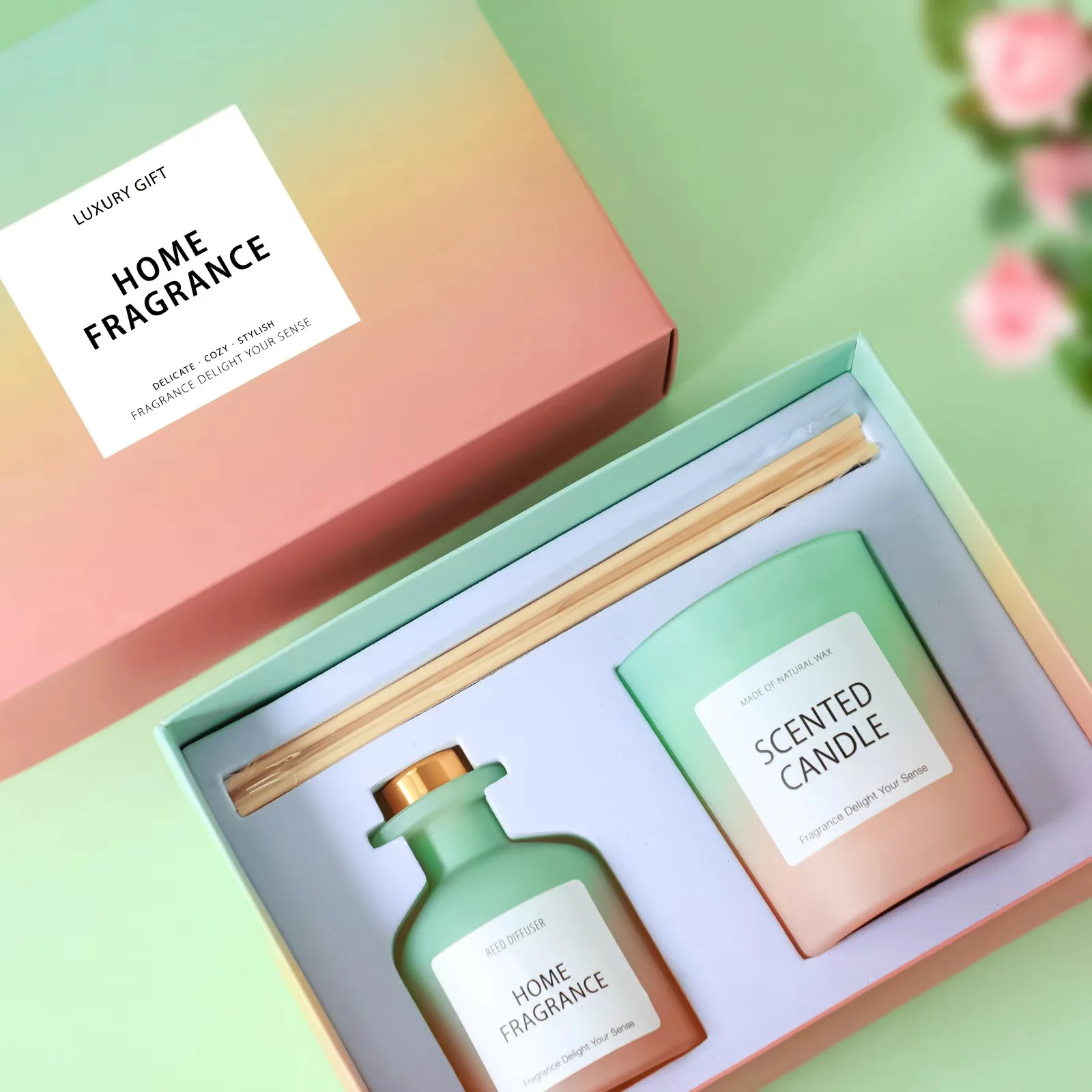 Aroma Fragrance Oil Unique Design Reed Diffuser Scented Candle Gift Box Set