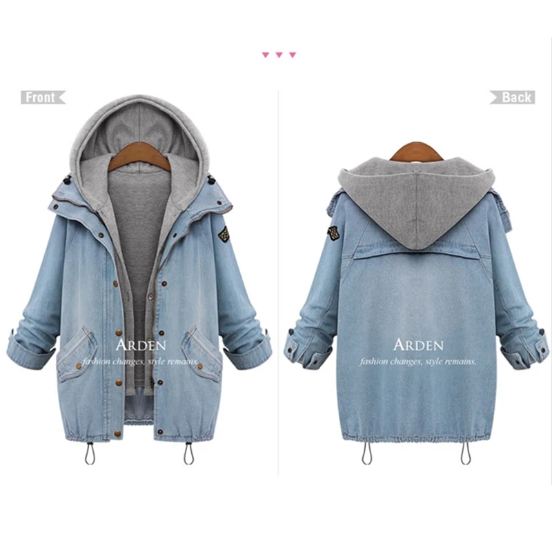 Ladies Two Piece Hooded Vest Coat Women Blue Jeans Jacket Plus Size Denim Jackets for Woman