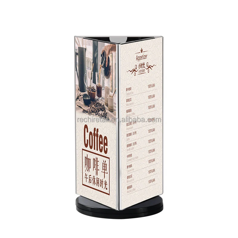 RECHI Restaurant 360°Acrylic Menu Holder 3 or 6 Sides Rotating Acrylic Advertising brochure price promotion Menu Display Holder