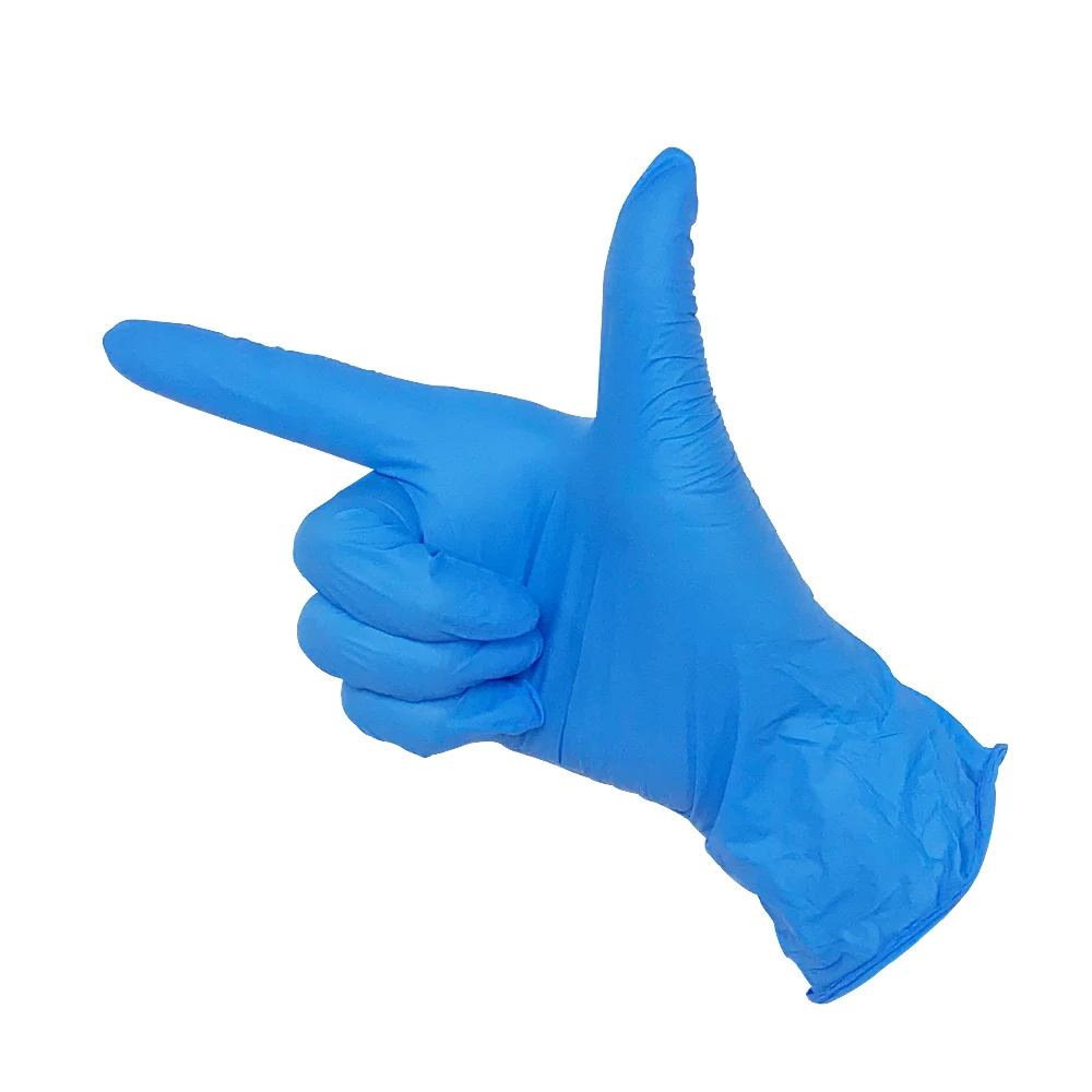 Blue Nitrile Examination Gloves Powder Free Latex-free Lightweight Beaded Cuff Strong Disposable Gloves Manufacturer