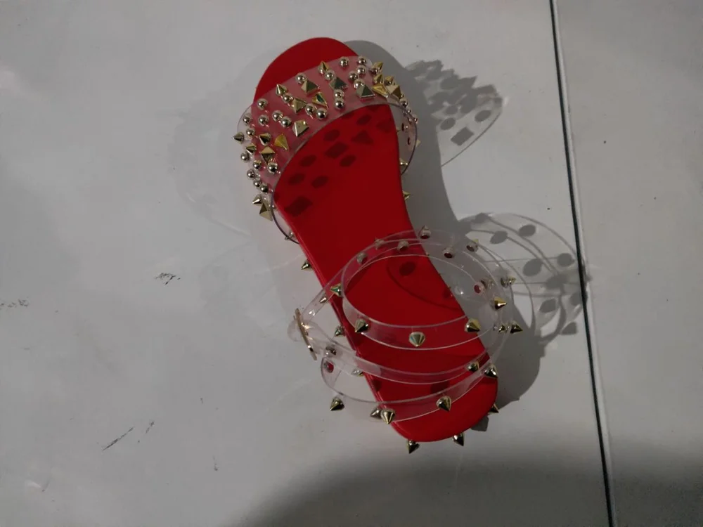 Женские прозрачные сандалии с заклепками, большие износостойкие сандалии с плоской подошвой, в европейском и американском стиле, 2020