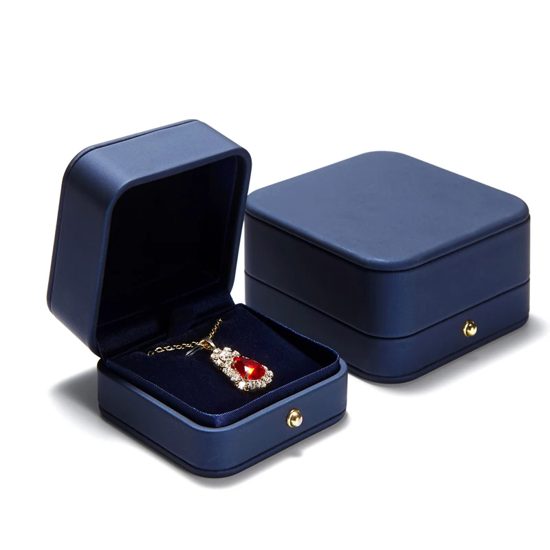 professional pendant box private label luxury brand touching PU leather hot foil custom logo ring box