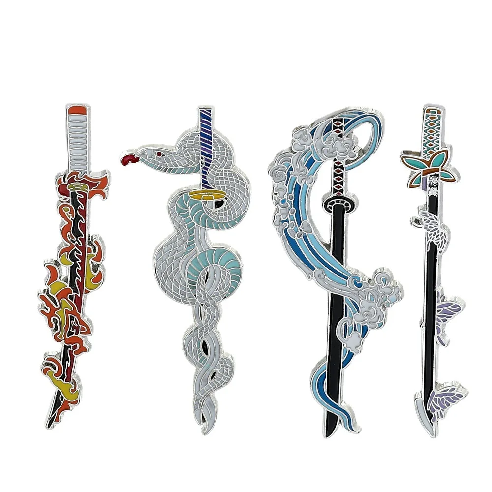 Demon Slayer Nichirin Katana Sword Kimetsu No Yaiba Anime Cartoon Character Metal Badge Brooch Pins