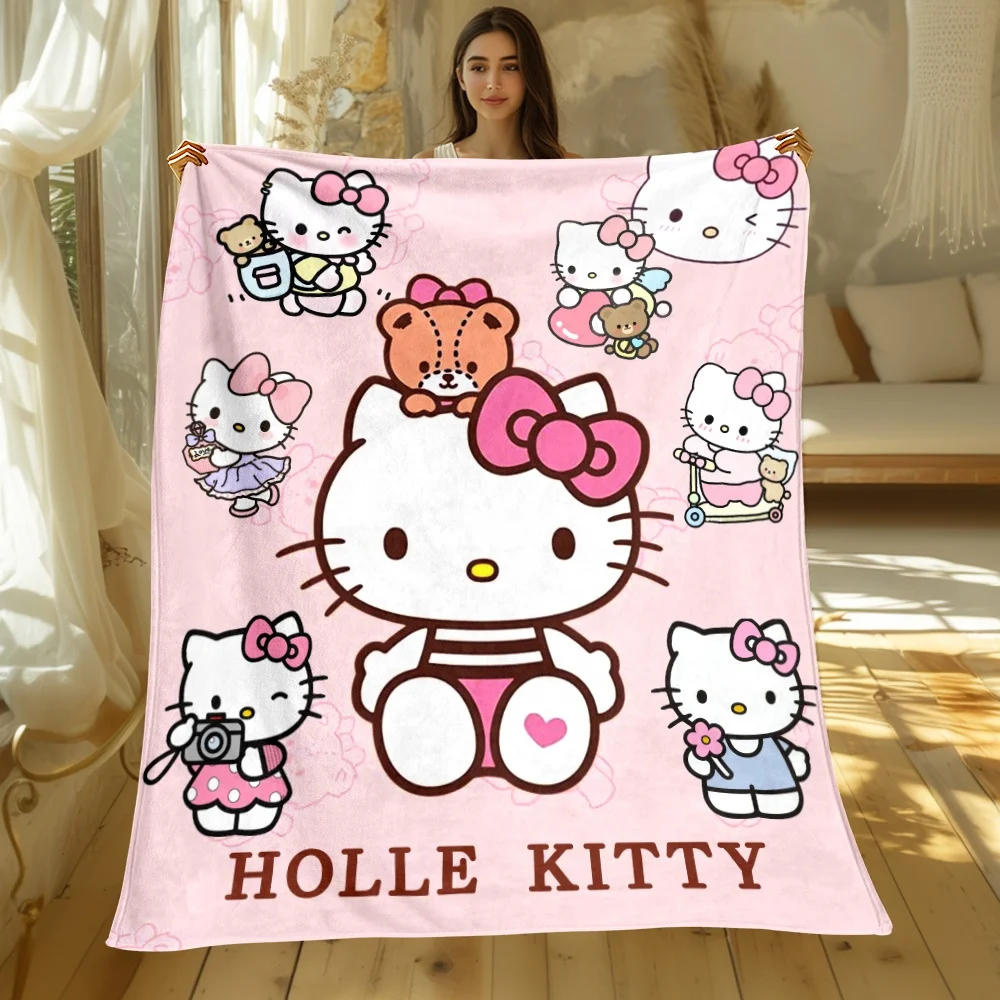 Sanrios HelloKitty HD Printed Flannel Thin Blanket.Four Season Blanket.for Sofa,beds,living Rooms,travel Picnic Blanket Gifts