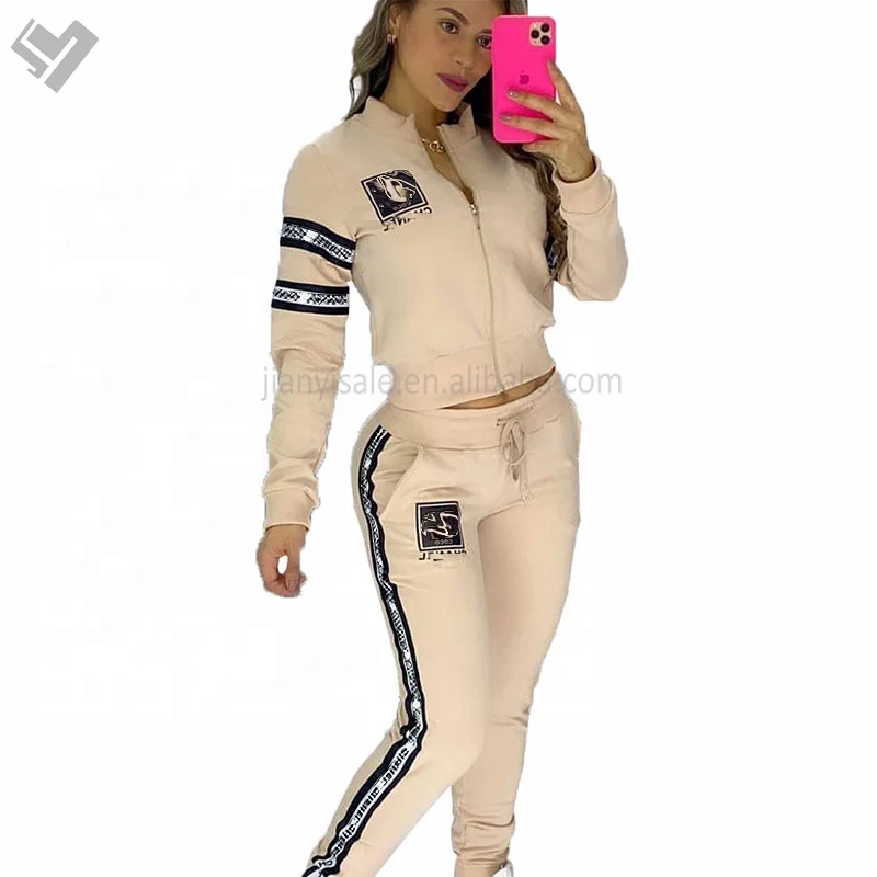 Hot selling Fall Winter Designer printing full sleeve zipper up two piece pants set Luxury Brand Joggong Suit womens clothing