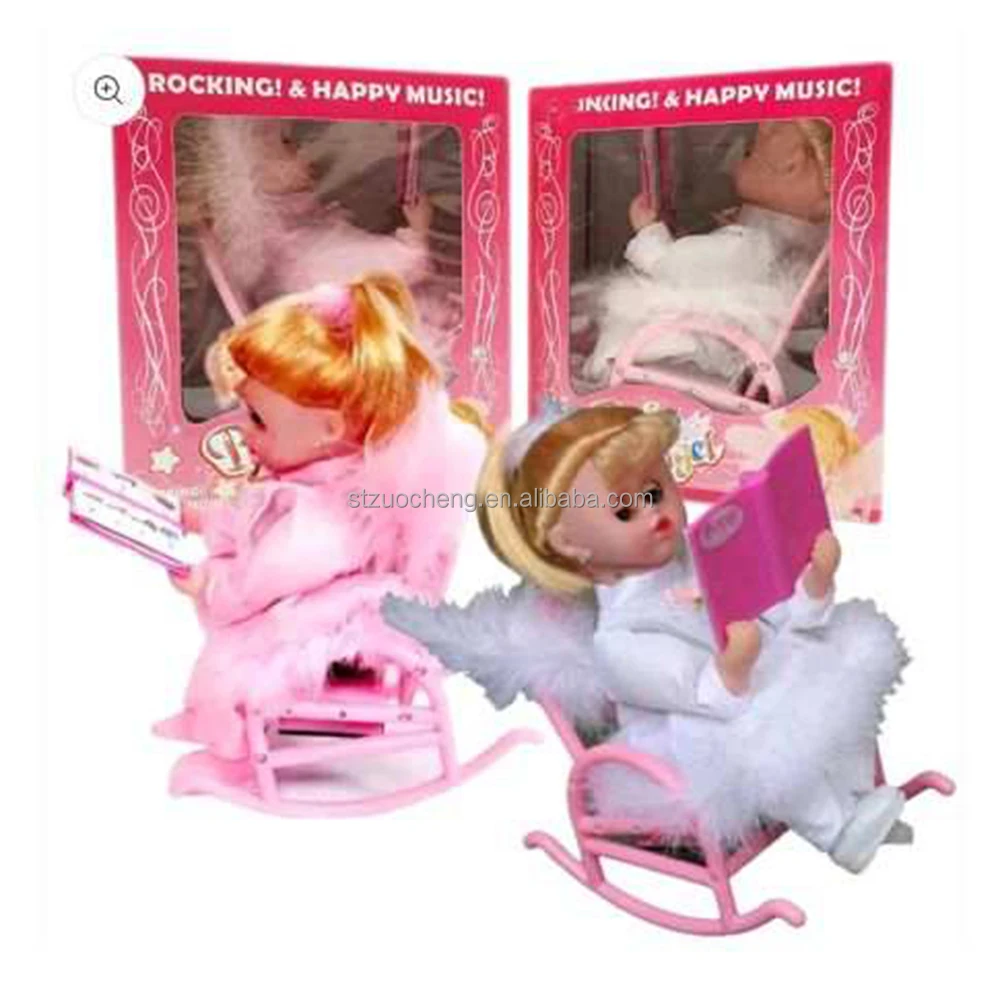 Wholesale realistic girls battery operated mobile phone baby doll toy classic Reading rocking chair angel doll