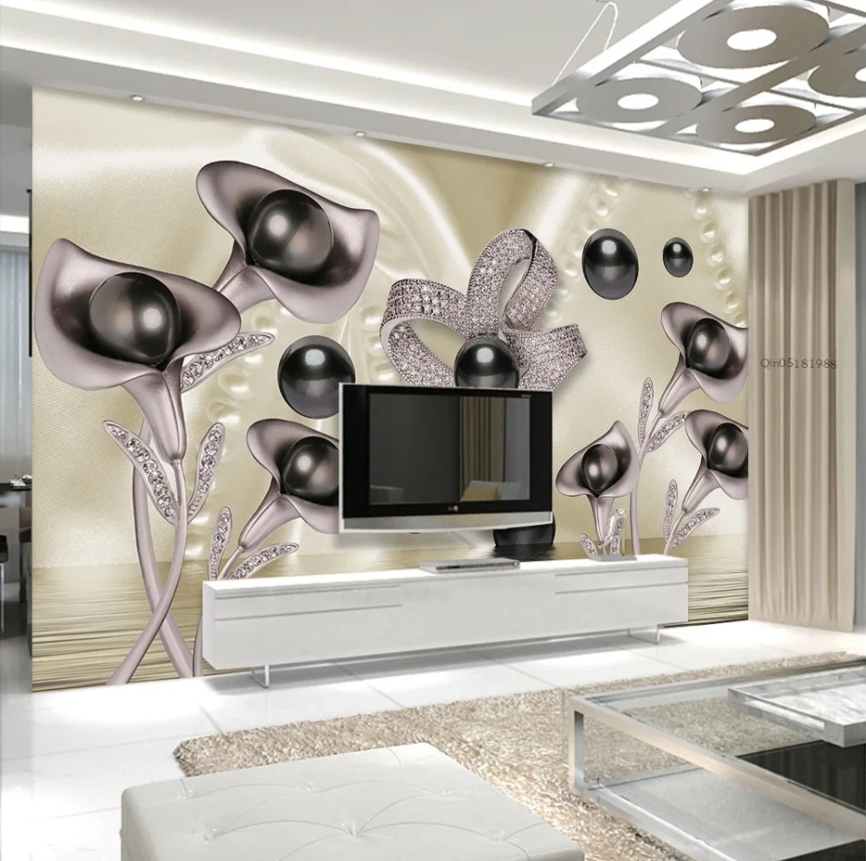 ZHIHAI 3D water wave reflection TV background wall of Calla and butterfly wallpaper flower rock and roll printed fabric