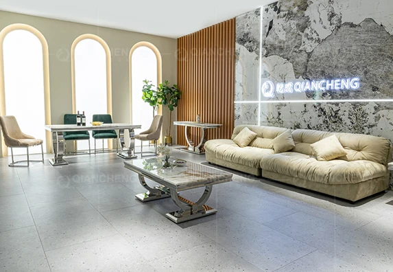 Modern living room furniture Tempered glass top 8 Seater Dining Table with stainless steel base tables for home