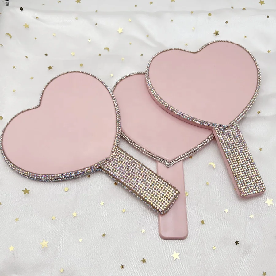 Small Hand Mirror cosmetic with rhinestone Makeup Mirror vendor custom logo mini hand held mirrors wholesale