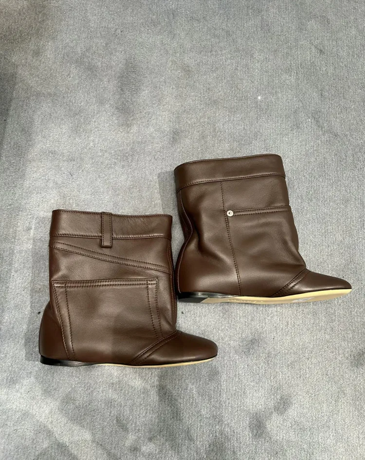 XZR Customize Logo Ladies Flat Boots Wider Ankle Leg Pockets Breathable Anti-Slippery Leather Desert Shoes Women Girls