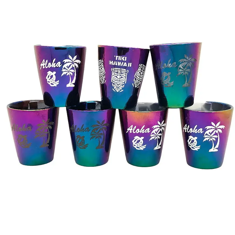 Promotion Decal Print Shot Glass Custom Design Electroplate Color Shot Glass