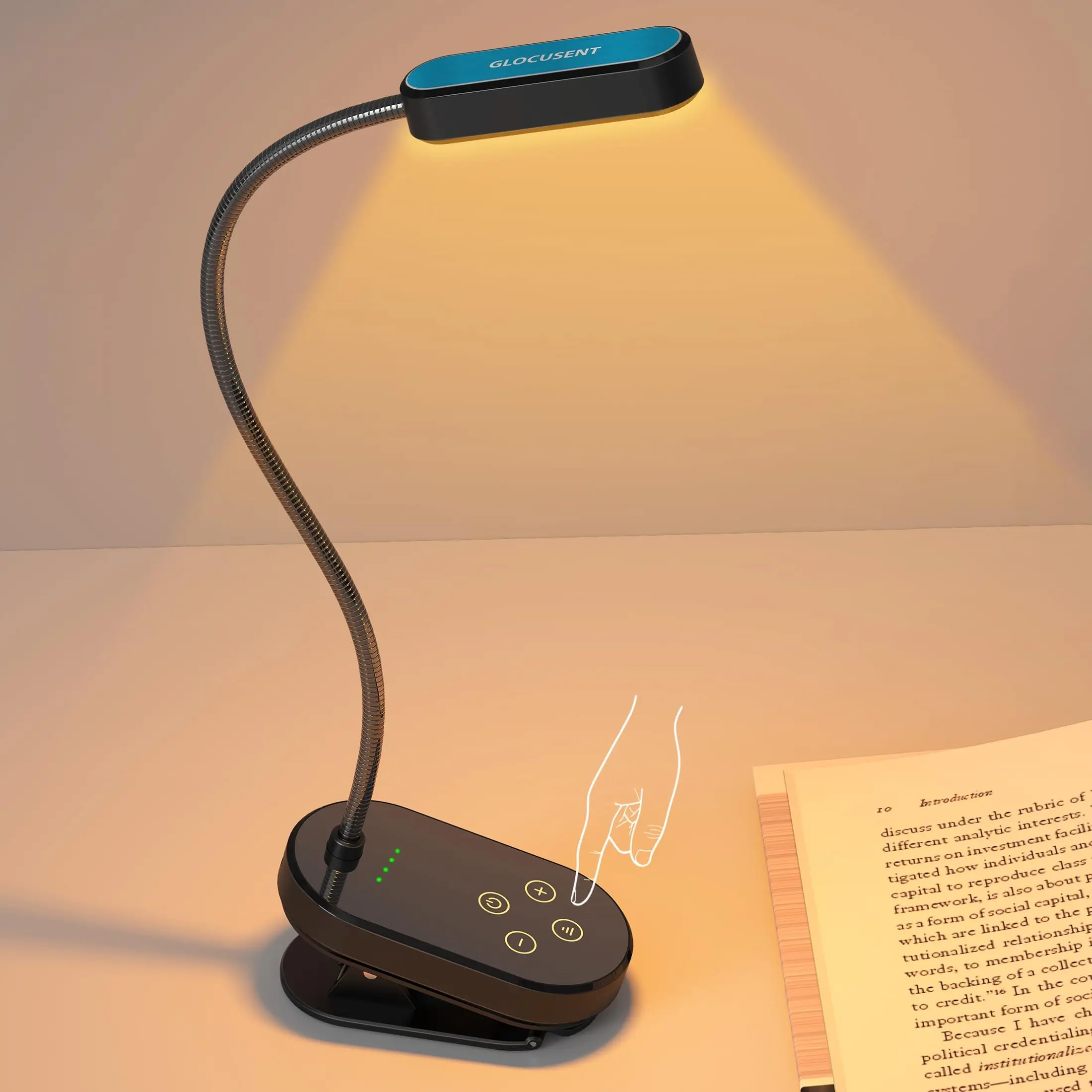 Glocusent гибкий Уход за глазами Янтарный мини-Книжный зажим Usb перезаряжаемый долговечный светодиодный светильник для чтения книг