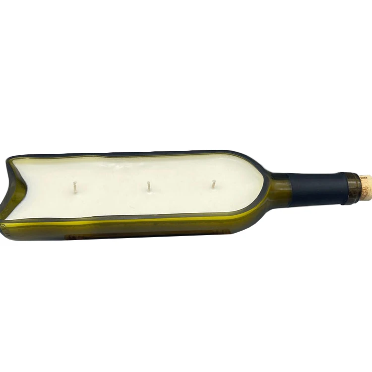 Wholesale Handmade Glass Candle Holder Half Cut Wine Bottles Wine Bottle Cutting Vase