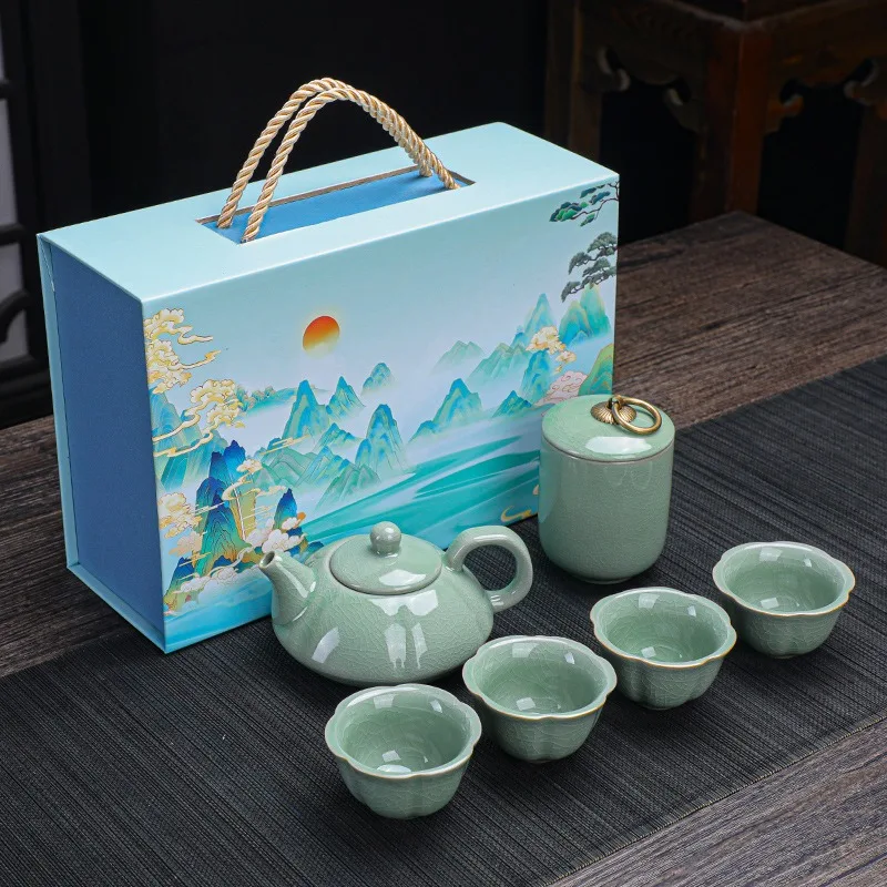 MSH New Arrival Gift Box Packaging Ceramic Kung Fu Teacup And Teapot Set Printed Logo