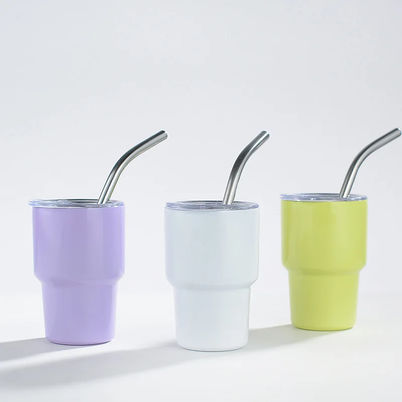 2-3 oz Mini Tumbler Shot Glass with Straw and Lid Colored Stainless Steel Sublimation Tumblers Double Wall Cups