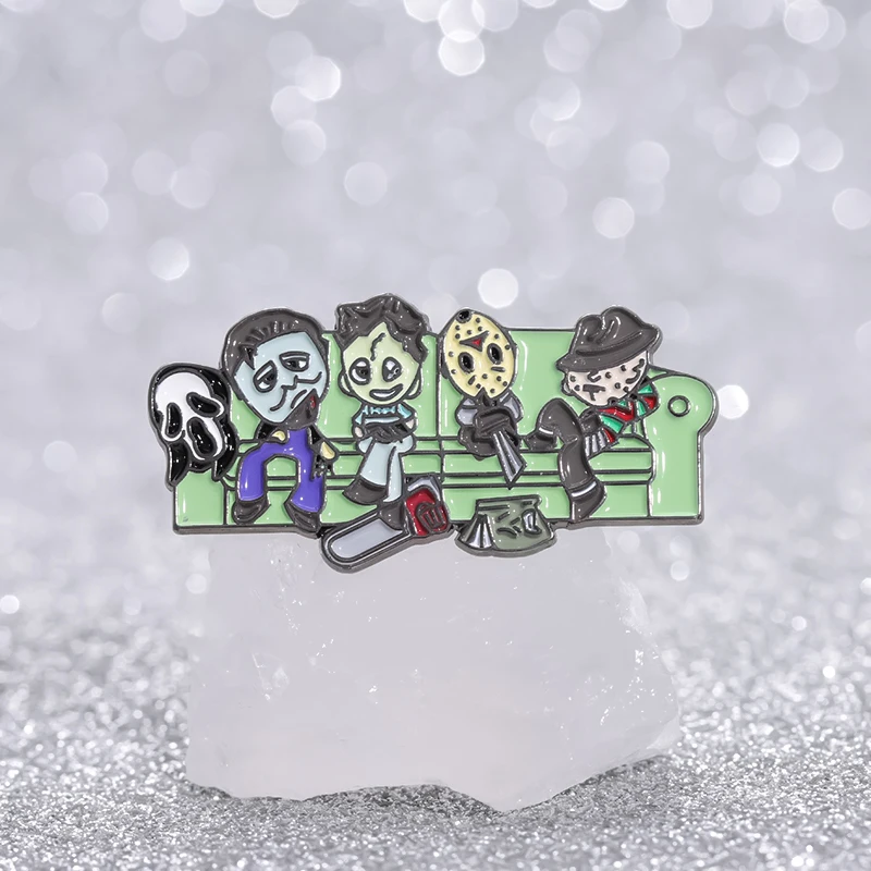 Cartoon Thriller Movie Chainsaw Enamel Brooch Green Sofa Backpack Badge Clothing Accessories Gift Jewelry for Friends